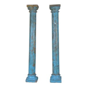 Wooden Pillar On Stone Base Set of 2 pc